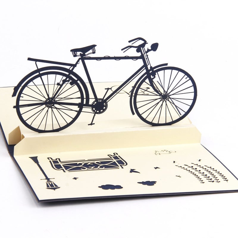 ENJOYPRO 3D Bicycle Pop Up Birthday Card, Father's Day Card, Laser Cut, Eco-Friendly, Blank Writing Space - Image 2